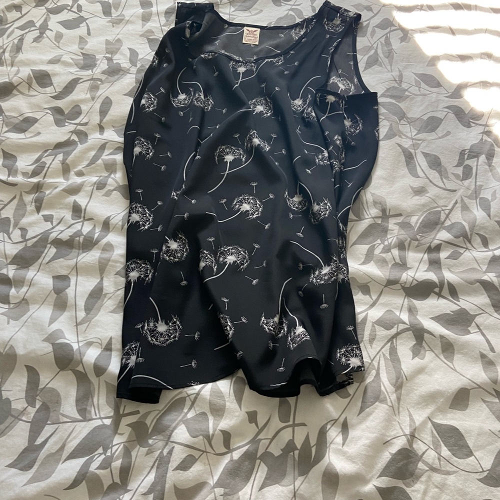 Black Sleeveless Top with Dandelion Print